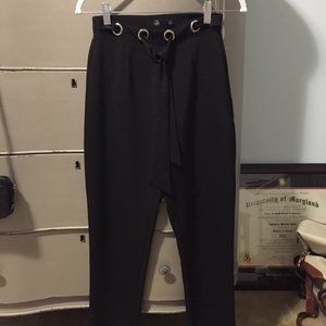 ✨Misguided Tie Waist Belted High Waisted Black Pants Split Hem Size US 2 Skinny✨